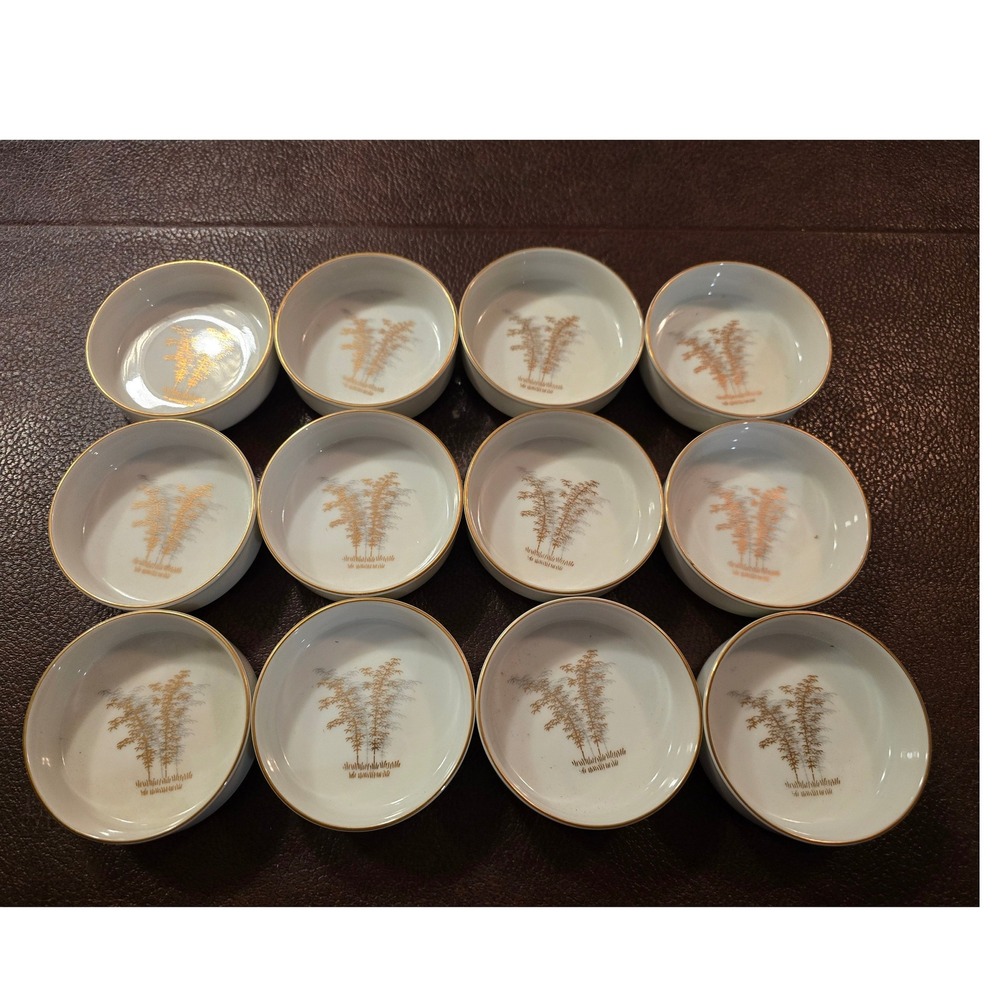 Fukagawa Arita Japan Porcelain Salt Cellars Set of 12 Bamboo Pattern 901 Gold